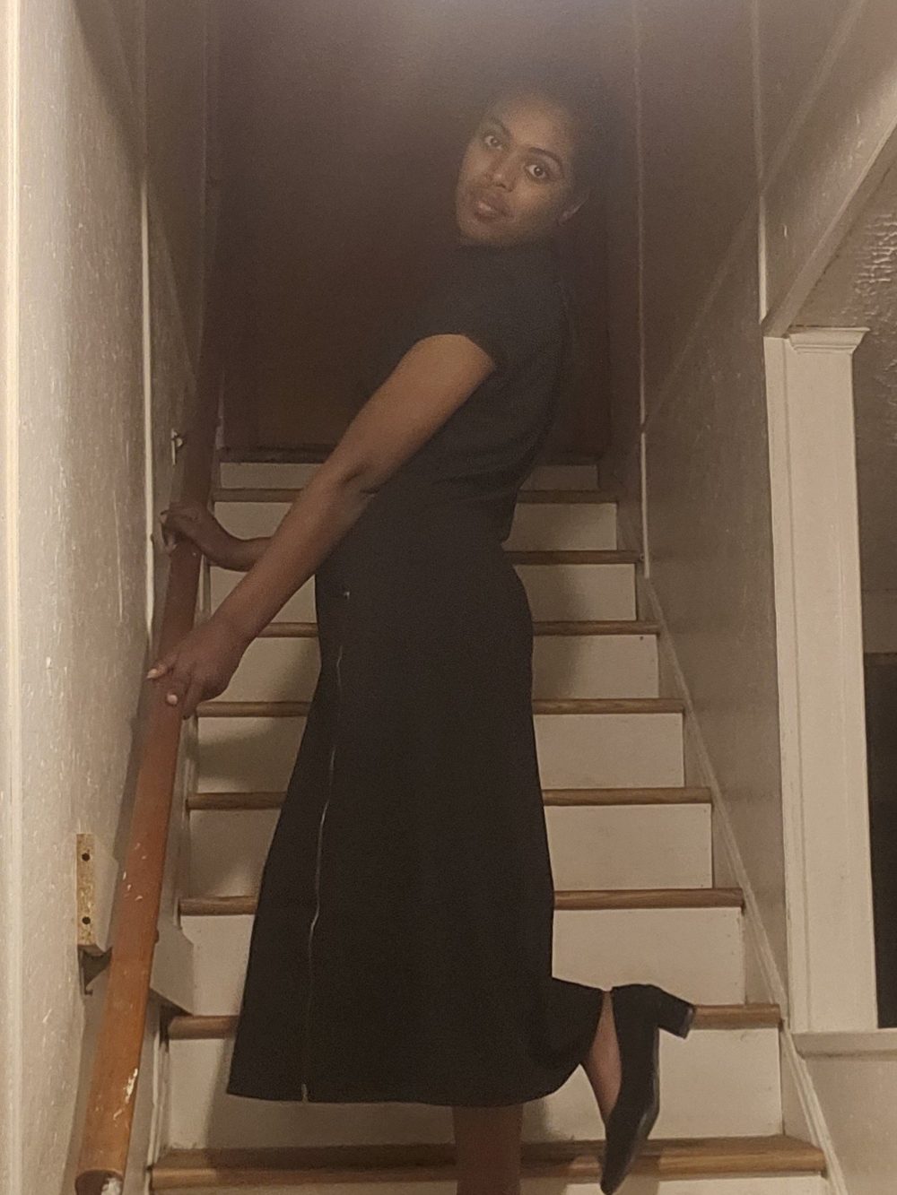 SHEIN Black Short-Sleeve Midi Dress
